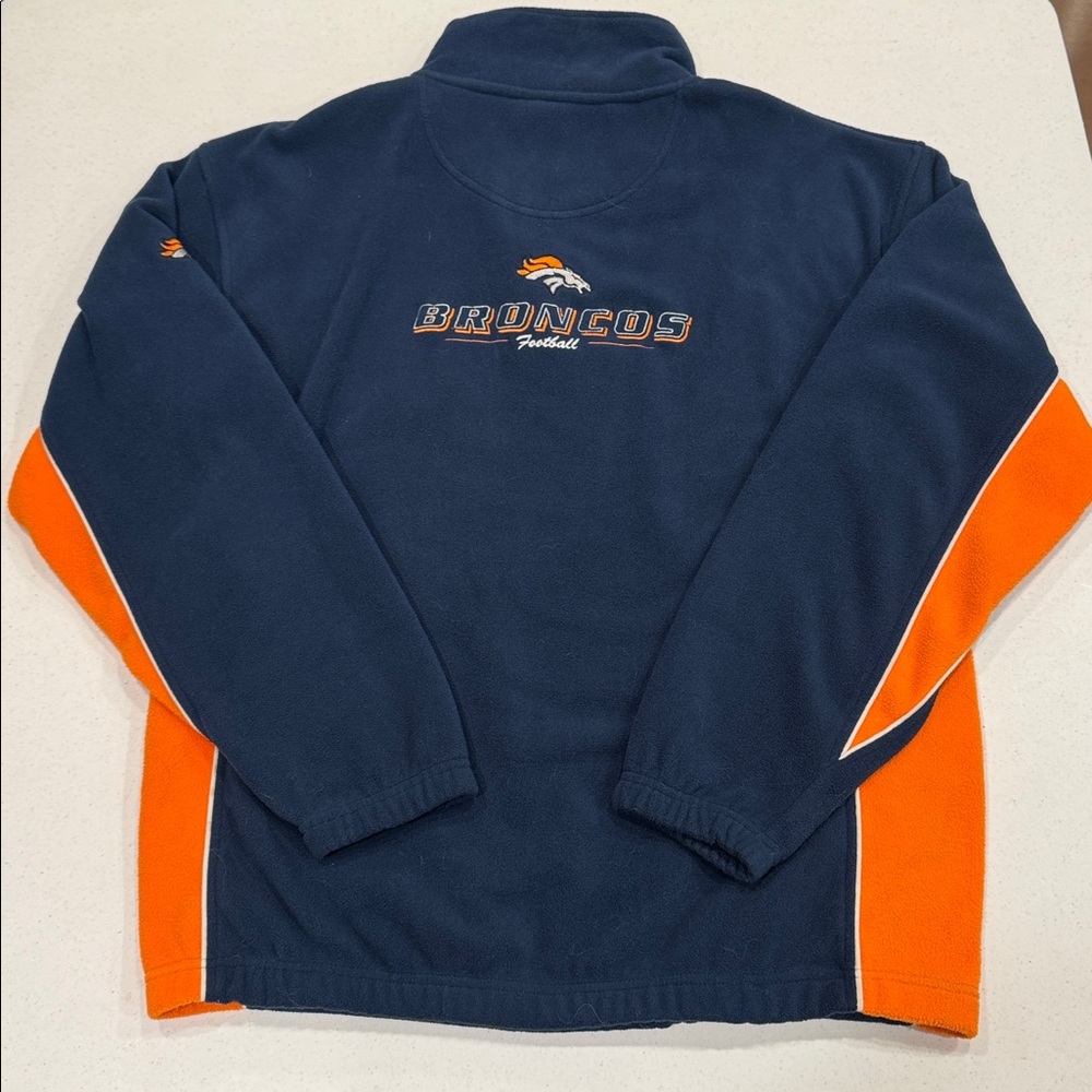 NFL Denver Broncos Navy and Orange 1/4 Zip Fleece Pullover Sweater - Picture 3 of 4